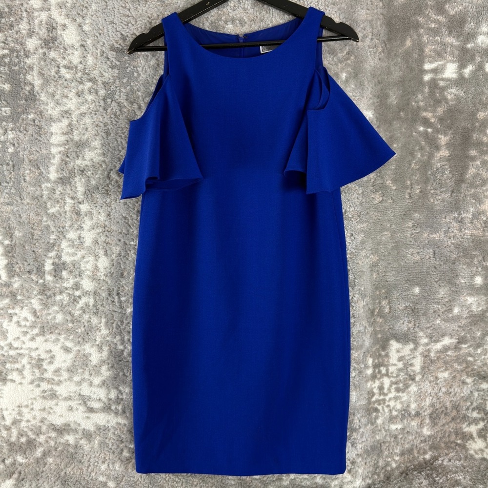 Chelsea28 Size XS Minimalist Cold Shoulder Stretch‎ Mini Sheath Dress Blue Zip